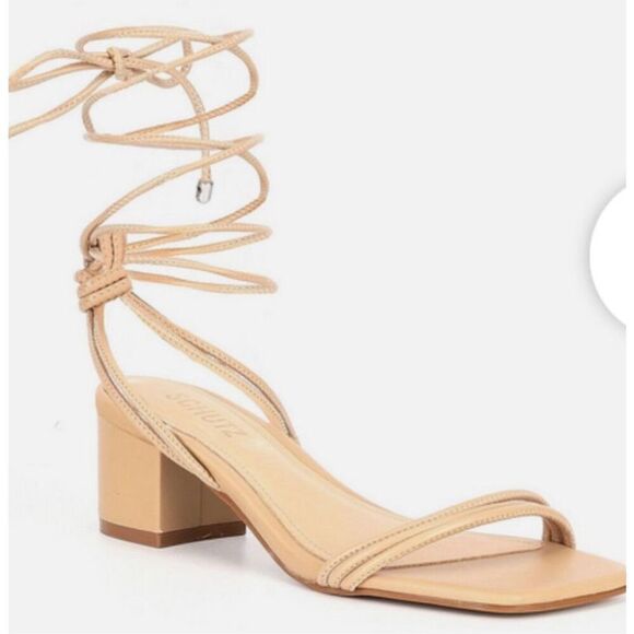 Schutz Thea Sandal in Nude Size 8 Strappy Lace up Block Heel New - Picture 1 of 9